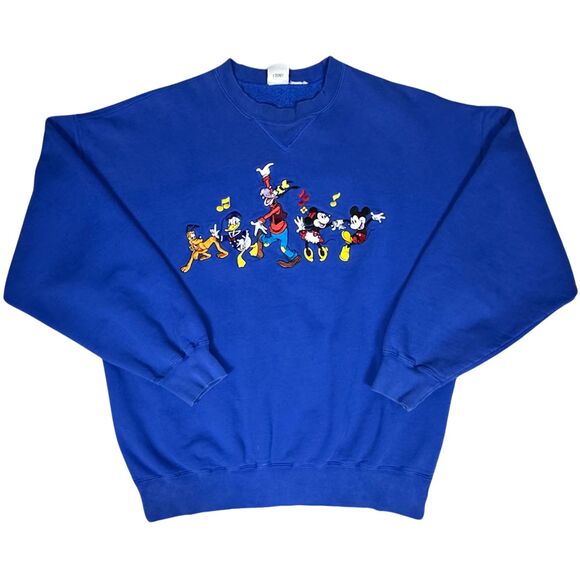 Vintage Disney Store‎ Sweatshirt Embroidered Mickey Minnie Donald Goofy Pluto XL - Picture 1 of 9